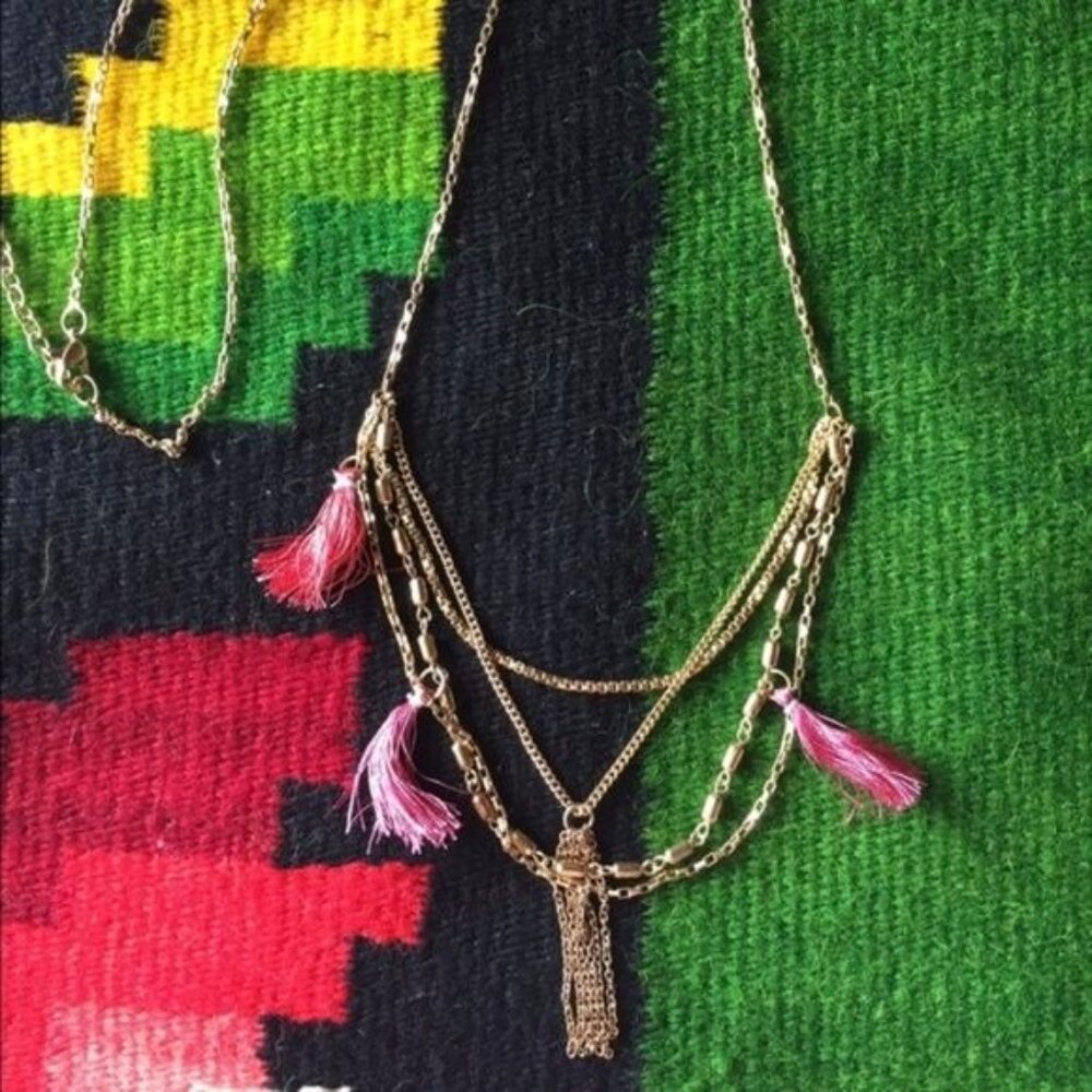 Anthropologie X Roost Layered Tassel Metal Chain Necklace - Picture 4 of 5